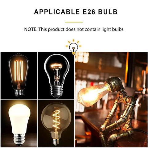 Steampunk Table Lamp With Robot Pipe Design In Bronze Industrial Desk Light For Office Bedroom And Living Room Vintage Retro Dope Loft Style Space That Adds A Cozy Industrial Glow For Any Room next to bulb options