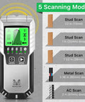 5 In 1 Stud Finder Wall Scanner with LCD display and 5 scanning modes for wood, metal, AC wires; shows depth measurements.