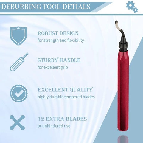 Heavy Duty Deburring Tool Kit With 12 High Speed Steel Blades For 3D Prints Metal PVC And Plastic Red Handle Deburrer