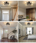 Industrial 6 Light Semi Flush Mount Ceiling Light Fixture In Matte Black For Farmhouse Kitchen Bedroom Hallway Rustic Sputnik Style Set Of 2 showcased in various room settings, emphasizing its farmhouse and rustic charm.