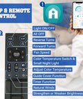 App and remote control for 22 Inch Enclosed Low Profile Ceiling Fan With Light And Remote, Dimmable LED, 6 Speed Reversible Blades In Blue
