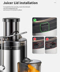 Close-up of juicer lid installation on Powerful 800W Centrifugal Juicer With Wide 3 Inch Feed Chute For Fruit And Veg Stainless Steel Body
