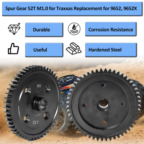 Steel Spur Gear 52T M1.0 For Traxxas One Eighth Sledge Monster Truck CNC Machined Replacement Hardened Steel Part 9652 9652X