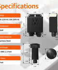 Waterproof Garbage Disposal Air Switch Kit With Long Matte Black Push Button UL Listed For In Sink Install; product specifications diagram.