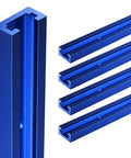 Premium Dope T Tracks For Woodworking Heavy Duty 6063 Aluminum 48 Inch Blue Set With 48 Screws, four blue T tracks laid out.
