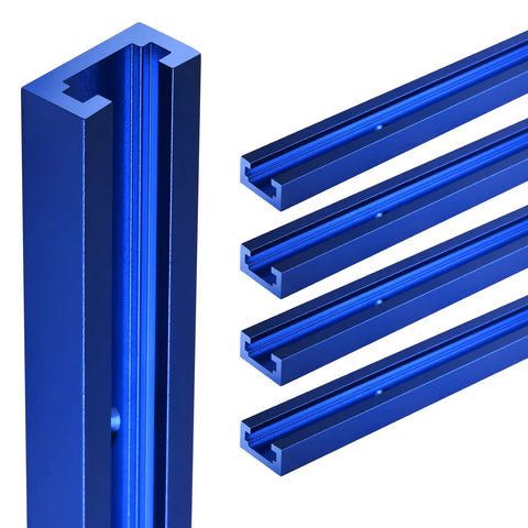 Premium Dope T Tracks For Woodworking Heavy Duty 6063 Aluminum 48 Inch Blue Set With 48 Screws, four blue T tracks laid out.