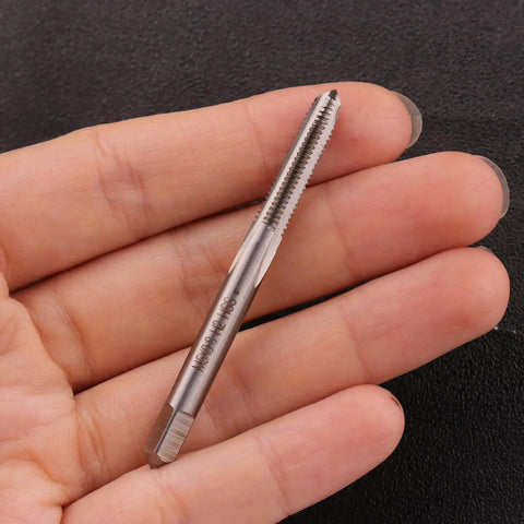 Person holding 2Pcs M5 X 0.8 Thread Tap HSS Right Hand Milling Tap For Through And Shallow Holes M5 X 0.8mm With Straight Flutes