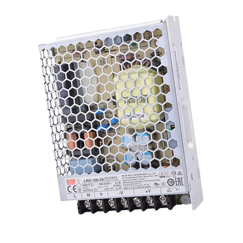 Built Like A Tank 24V DC Switching Power Supply 108W 4.5A Stable Output with ventilated aluminum case and terminals.