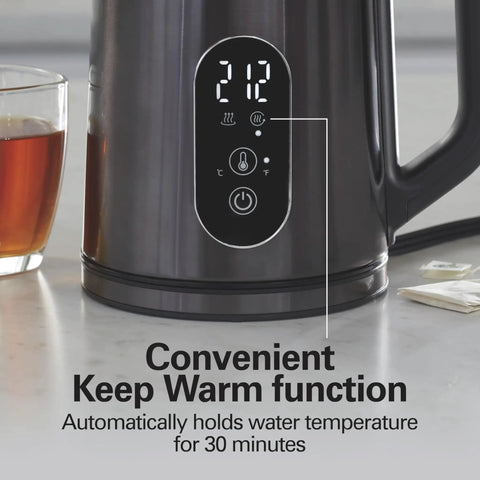 Digital Temperature Control Electric Tea Kettle 1.7L Fast Boil 1500W With 5 Presets Keep Warm BPA Free Double Wall Stainless Steel