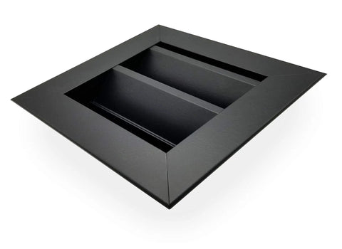 20x20 Aluminum Exterior Gable Louver Vent For Walls And Crawlspace, Weatherproof Black Air Grille With Screen Mesh, angled view