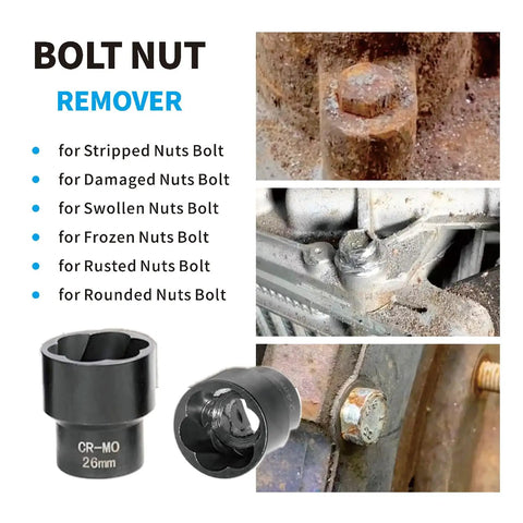 Bolt Nut Extractor Set Heavy Duty Metric Eight To Twenty Seven Millimeter With Impact Lug Removal Tool shown with sockets and bolts