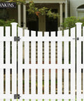 Heavy-Duty Self-Closing Gate Hinges, 90-Degree Adjustable Narrow Gate Hardware For Metal, PVC, Vinyl, And Wood Fences, Corrosion-Resistant Steel With Adjustable Tension, 2-Pack on white picket gate