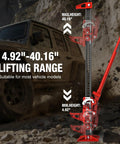 Big Red 48 Inch Ratcheting Off Road Farm Jack With Heavy Duty 3 Ton 6000 Lb Load Capacity showing 4.92''-40.16'' lifting range.