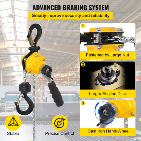 Go To Handheld Mini Lever Chain Hoist Half Ton 10 Foot G80 Alloy Steel Chain Rugged Brake system in workshop