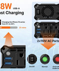 Heavy Duty 300 Watt Car Power Inverter, Plug And Play Dc 12v To 110v Ac Conversion With Dual Usb Fast Charging and AC Ports.