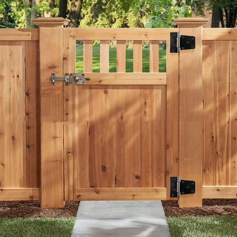 4 Pack Folding Garden Gate Hinges Heavy Duty Door Hinges For Wood Shed Barn Fence Gate Swing, mounted on wooden gate