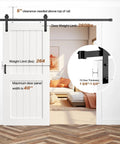 Sliding Barn Door Hardware Kit Six Point Six Foot Heavy Duty Rail System With Quiet Smooth Operation Easy Install Includes Door Hook And Two Handles For Doors One And Three Eighths To One And Three Quarters Inches Thick Black I Shape Hanger installed view