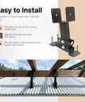 3 Pack Pergola Bracket Roof Riser Brackets With 180 Degree Adjustable Mounts For Wooden Gazebos Carports Treehouses And Porches Powder Coated Black Steel installed on wooden beams over metal roof