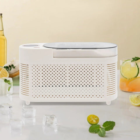 Fast Freeze Mini Countertop Ice Maker features a clear viewing lid, compact design perfect for home bars and road trips.
