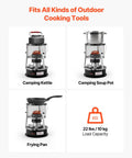9000 BTU Kerosene Heater And Stove 2 In 1 Non Electric Indoor Outdoor Heater shown with kettle, soup pot, frying pan