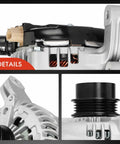 Close-up of alternator replacement for Ford Mustang 2015-2023 2.3L EcoBoost RWD 12V 200A with four groove decoupler pulley.