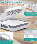 Collapsible Baby Bottle Wash Basin With Built In Drying Rack Two Point Four Gallon Foldable Dish Tub, ventilated drying rack