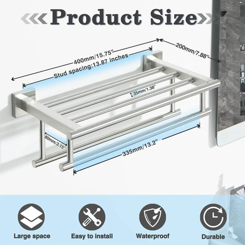 Double Bar Towel Rack For Bathroom Wall Mount 304 Stainless Steel Brushed Nickel Finish Towel Holder Shelf with Dimensions