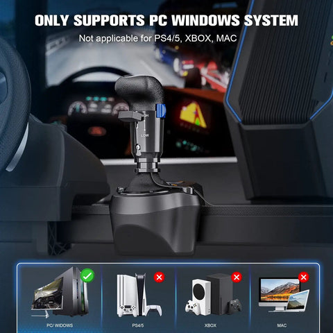 Badass H Pattern USB Gearshift Knob Compatible With Logitech G29 G27 G25 G920 H Shifter for PC racing setup, showing control options.