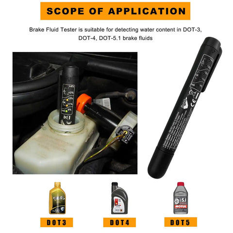 Brake Fluid Tester Pen With 5 LED Indicators For DOT3 DOT4 DOT5.1 Testing installed for car maintenance check