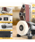 Mini Desktop Belt Sander And Electric Polishing Machine With Vertical Design To Save Space, adjustable platform and polishing pad.