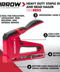 No Nonsense Heavy Duty Manual 2 In 1 Staple Gun And Brad Nailer for Upholstery, featuring ergonomic grip and power switch.