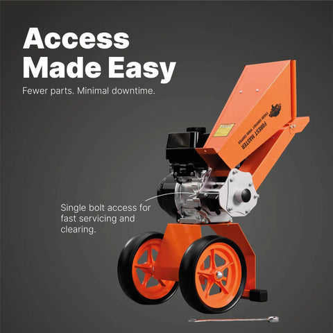 Powerful 6HP Gas Wood Chipper Self Feeding With 208CC 4 Stroke Engine showcasing easy access features on hinged hopper