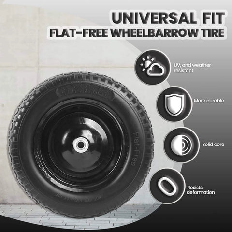 Flat Free Wheelbarrow Tire And Wheel Set, 14.5 Inch Solid Wheel With 3 Inch Hub, Universal Replacement For 4.80 By 4.00-8