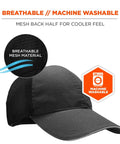 Standard Baseball Cap With Bump Cap Insert 8946 Black Work Hat Built For The Job Site Adjustable With Hook And Loop Closure