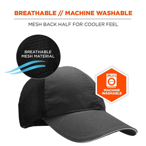 Standard Baseball Cap With Bump Cap Insert 8946 Black Work Hat Built For The Job Site Adjustable With Hook And Loop Closure