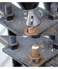 Hands Down Top Notch Chamfering Tool To Knock Out Stubborn Burrs And Smooth Rough Edges Real Fast with drill on rusty bolt.