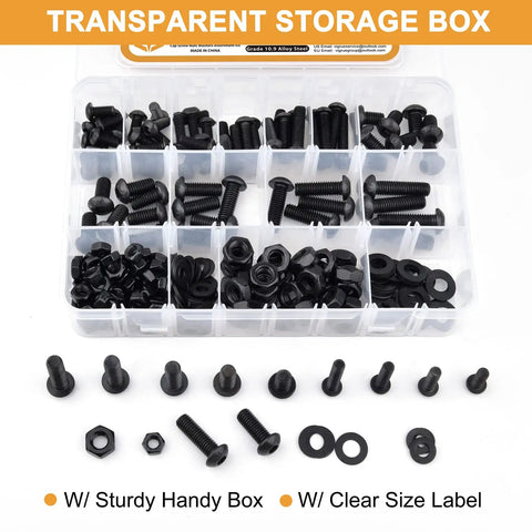 288 Piece Metric Fastener Kit with M6 M8 Button Head Hex Socket Cap Screws Bolts Nuts and Washers in Grade 10 9 Alloy Steel
