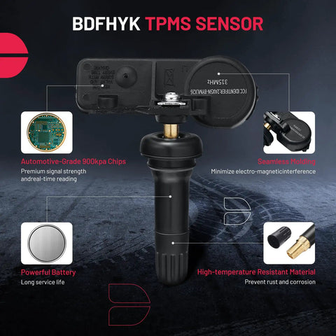 TPMS Sensor 315MHz For GM Vehicles Plug And Play Ready To Roll Direct Fit Replacement For Chevy Silverado GMC Sierra Buick Pontiac Cadillac 4 Pack OE 13598771 13598772 13586335 13581558, black sensor