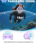 Person snorkeling with No Leak Diving Mask For Snorkeling And Free Diving With 180 Degree Wide View HD Oval Tempered Glass Lens And Food Grade Silicone Goggles