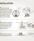 Instruction guide for installing 8 Inch Canless LED Downlight Kit With Power Adjustable 12W 20W 30W Dimmable Recessed Ceiling Light Fixture 5 Color Temperatures 2700K To 5000K 120 277V IC Rated UL Energy Star Four Pack