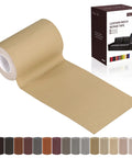 Beige Leather Repair Patch Tape Self Adhesive Kit For Furniture And Cars DIY, roll next to product box with color options.