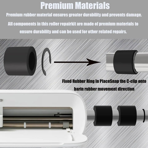 24 Pack Rubber Roller Replacement Sets For Cricut Maker And Maker 3 With Clip Rings, Roller Resolution, Pro Grade Repair Tools For Precise Feeding, Easy DIY Fix For Craft Machines black rubber roller and clip ring on Cricut Maker