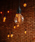 6 Pack Plug In Hanging Light Kit With 12 Foot Cord And On Off Switch For E26 E27 Pendant Lantern Lamps Black with glowing bulbs
