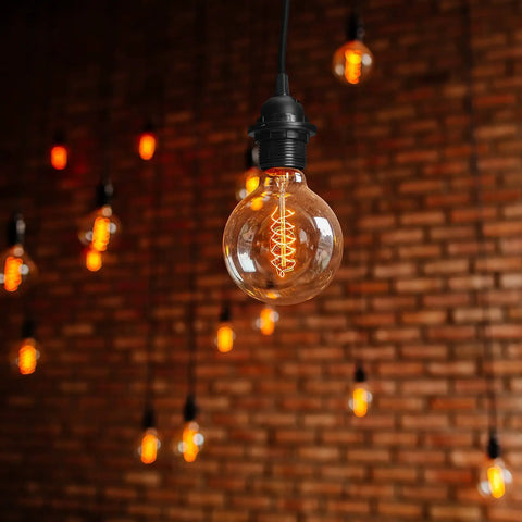 6 Pack Plug In Hanging Light Kit With 12 Foot Cord And On Off Switch For E26 E27 Pendant Lantern Lamps Black with glowing bulbs