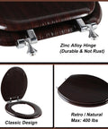 Elongated Wood Toilet Seat With Zinc Alloy Hinges Easy To Install And Clean Anti Pinch Design Durable Dark Brown Finish