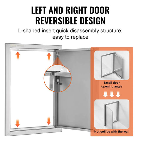 Stainless Steel BBQ Access Door For Outdoor Kitchen 17x24 Inch Flush Mount Wall Panel With Recessed Handle Ideal For BBQ Islands
