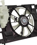 Plug And Swap Radiator Cooling Fan Assembly With Built In Motor Shroud And Bonus Coolant Tank Fits Toyota Prius C 2012 Through 2015 1.5L Hybrid, detailed view with motor and shroud.