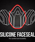 Diagram of Half Face Organic Vapor Respirator P95 With Cool Flow Valve showing silicone faceseal for all day comfort