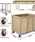 Heavy Duty Commercial Laundry Cart With Wheels Industrial Stainless Steel Linen Tote For Hotel Housekeeping, dimensions 35.5x25.6x32.1 inches.