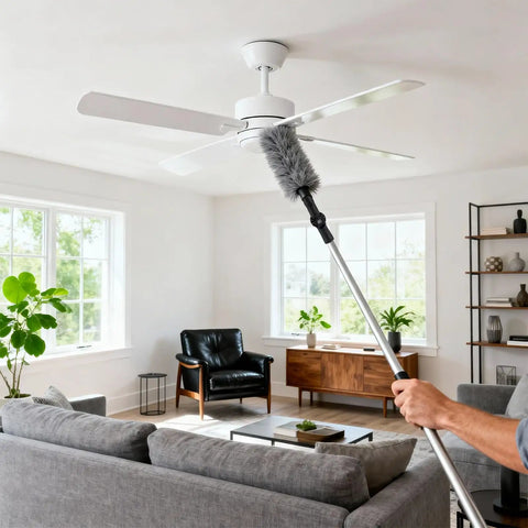 Using a 2 Pack Universal Joint Angle Adapters For Telescoping Extension Poles Rotatable Pole Adapters with a duster on ceiling fan